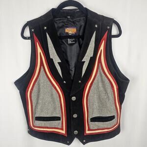 CRIPPLE CREEK Leather Vest  VTG 90s Mens L Rodeo Country Western Retro studded
